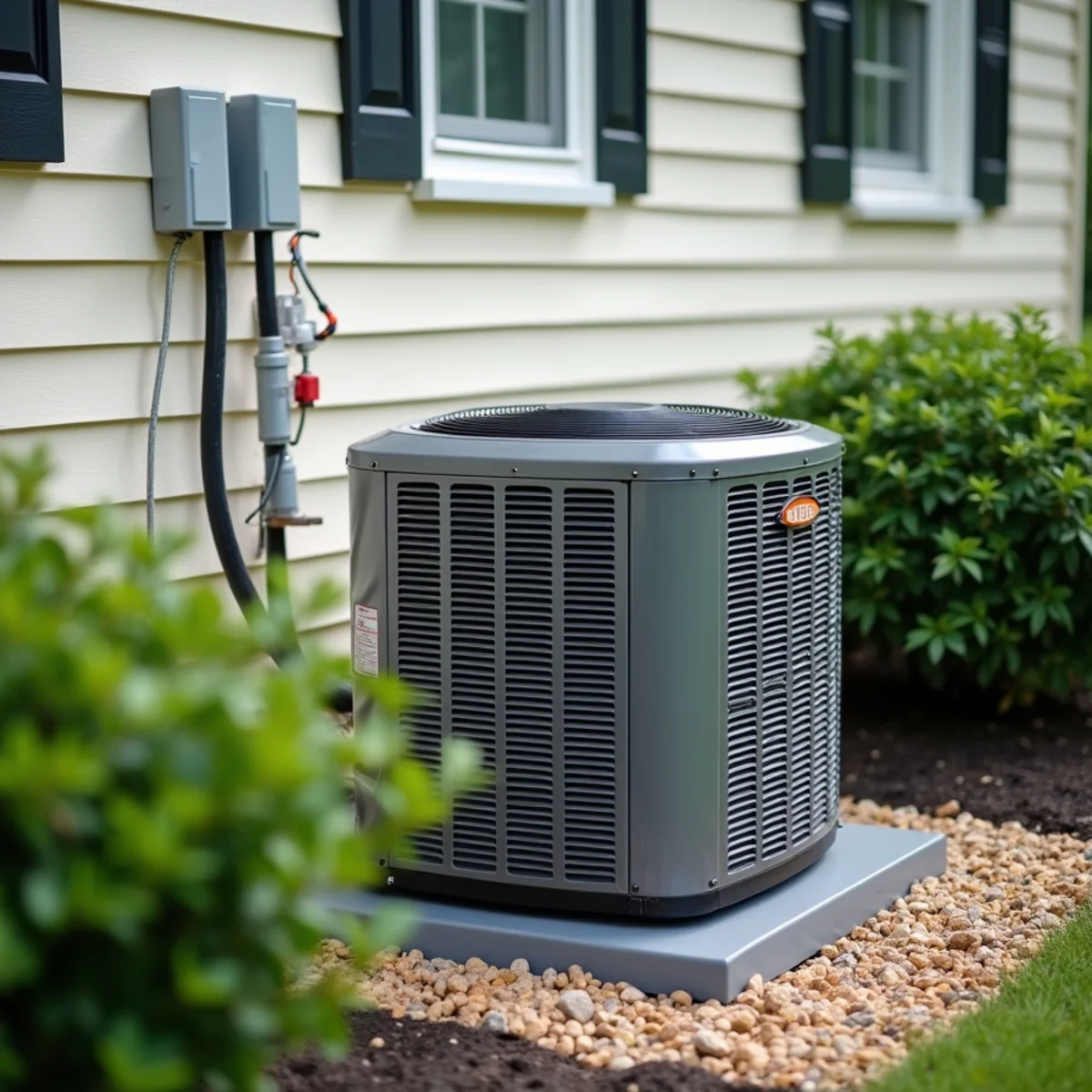 New central air conditioner condenser installed beside a Carlisle, PA home