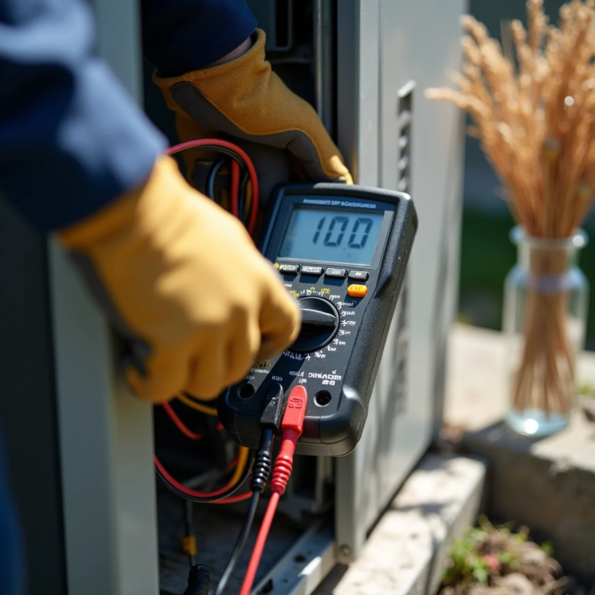 Testing a run capacitor during an air conditioning repair in Carlisle, PA