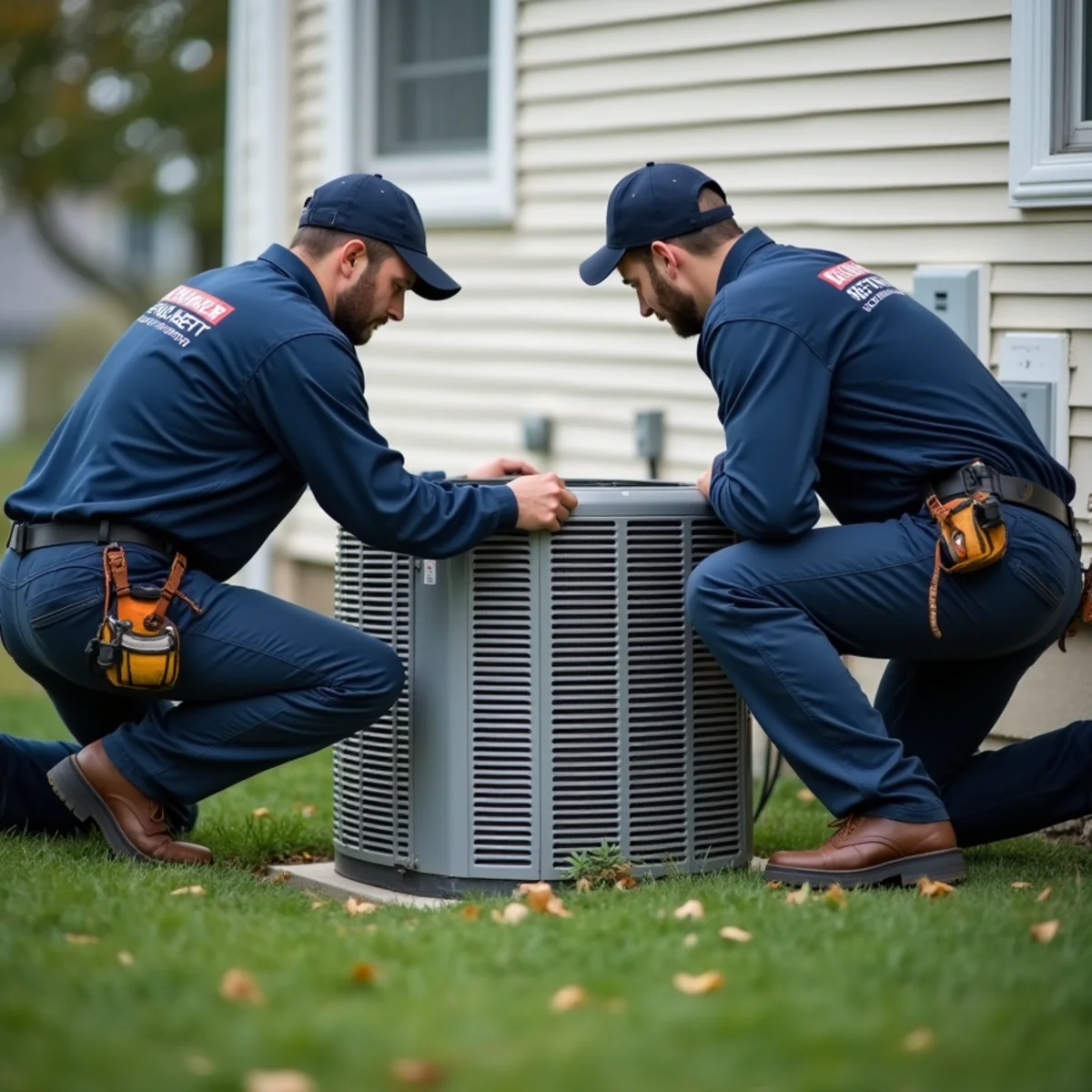 New central air conditioning condenser being installed at a Carlisle, PA home