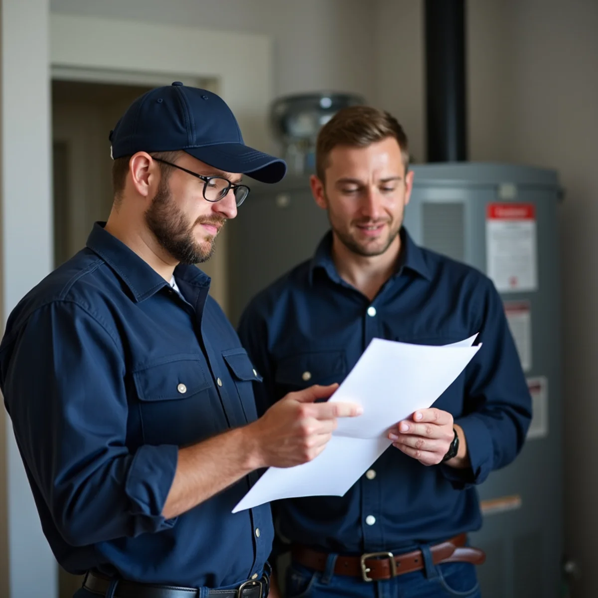 Property manager reviewing an HVAC turnover inspection report in Carlisle, PA