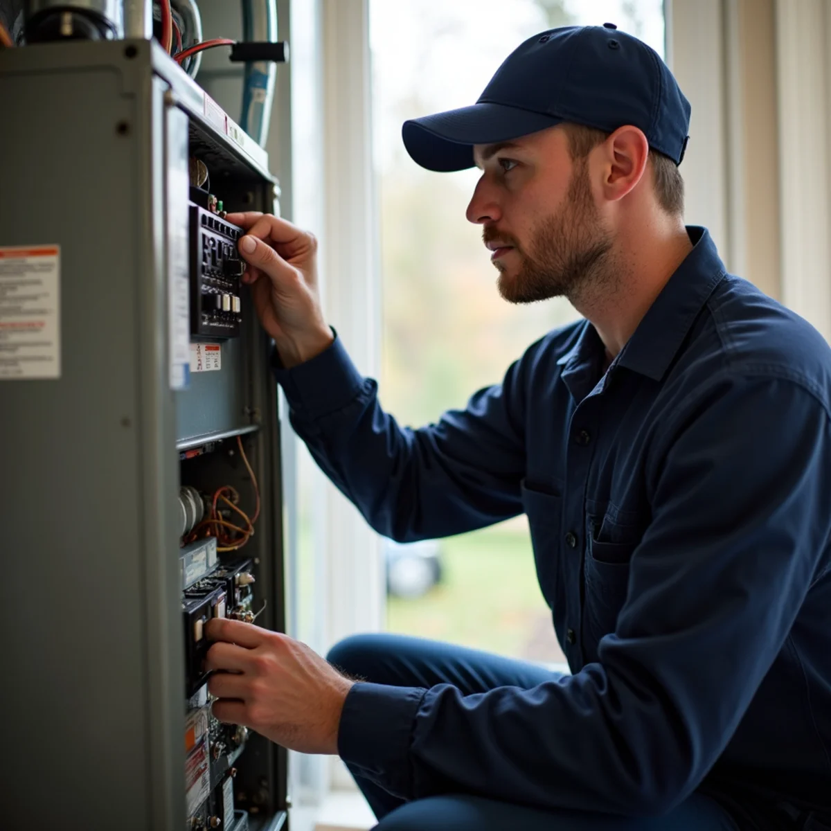 Technician replacing a furnace control board during a repair in Carlisle, PA