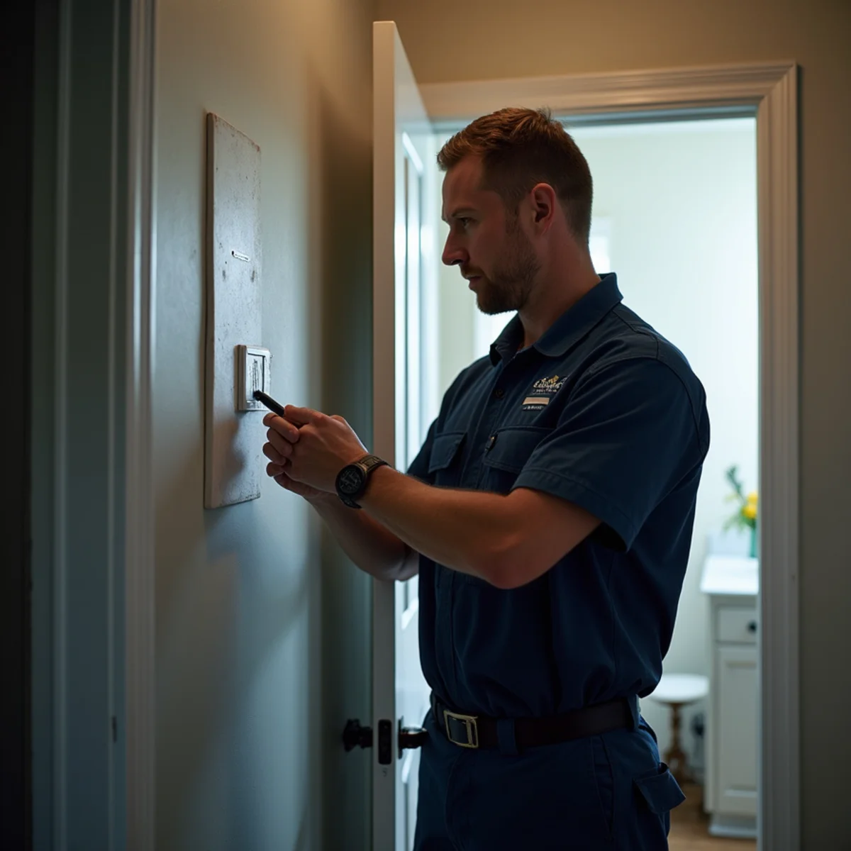 Technician performing a room-by-room load calculation in an older Carlisle, PA home
