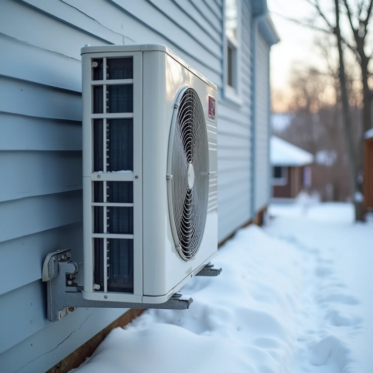 Ductless mini-split outdoor unit raised for winter operation in Carlisle, PA