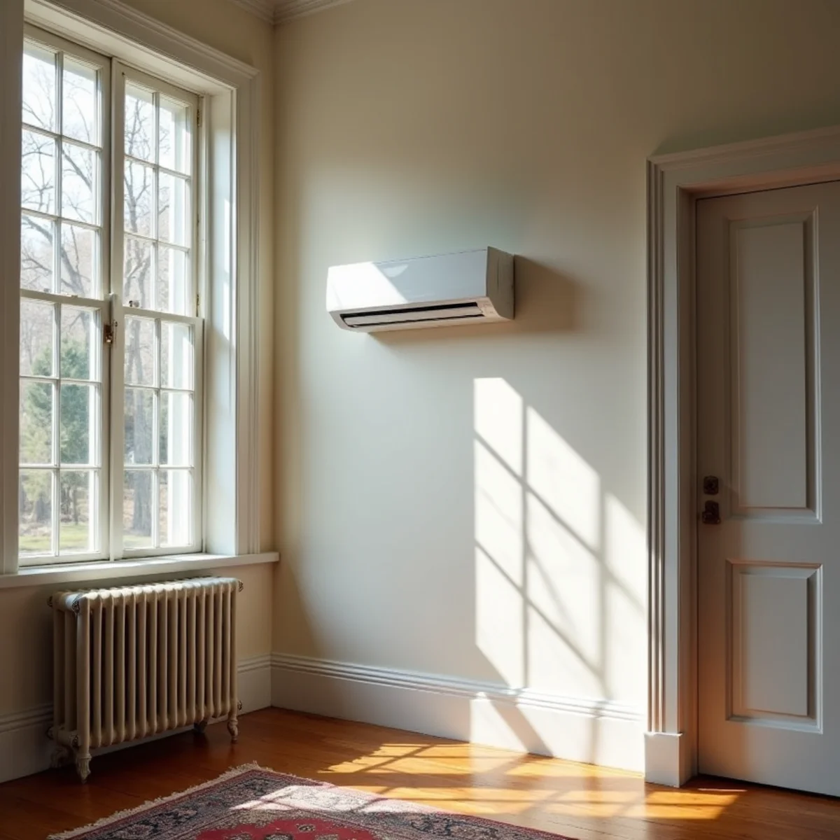 Ductless mini-split wall unit installed in a historic Carlisle, PA rowhome