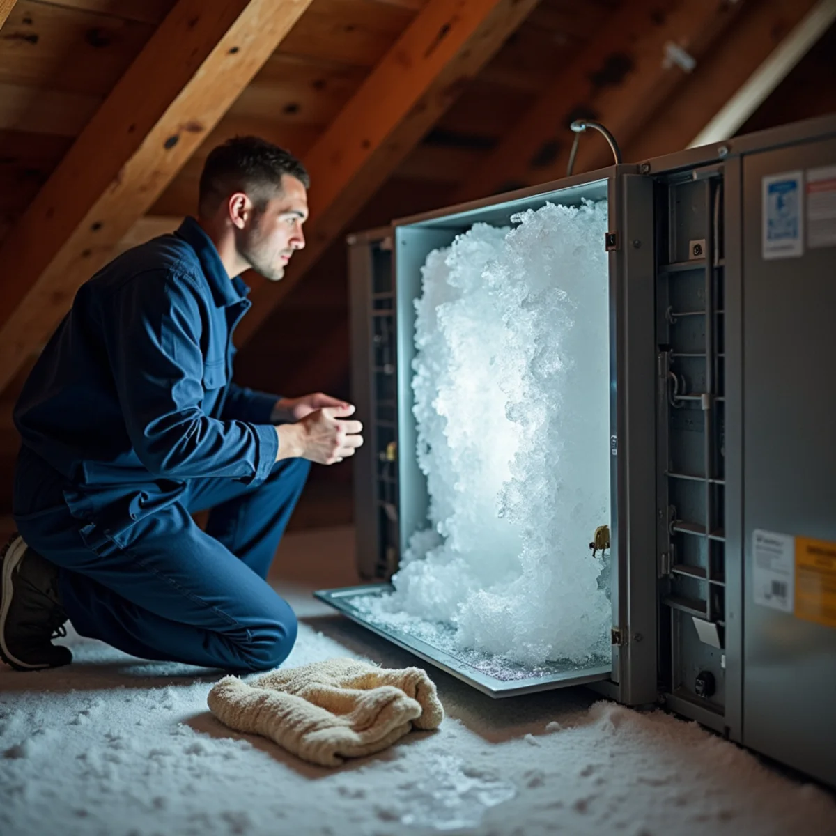 Frozen evaporator coil found during an emergency AC repair in Carlisle, PA