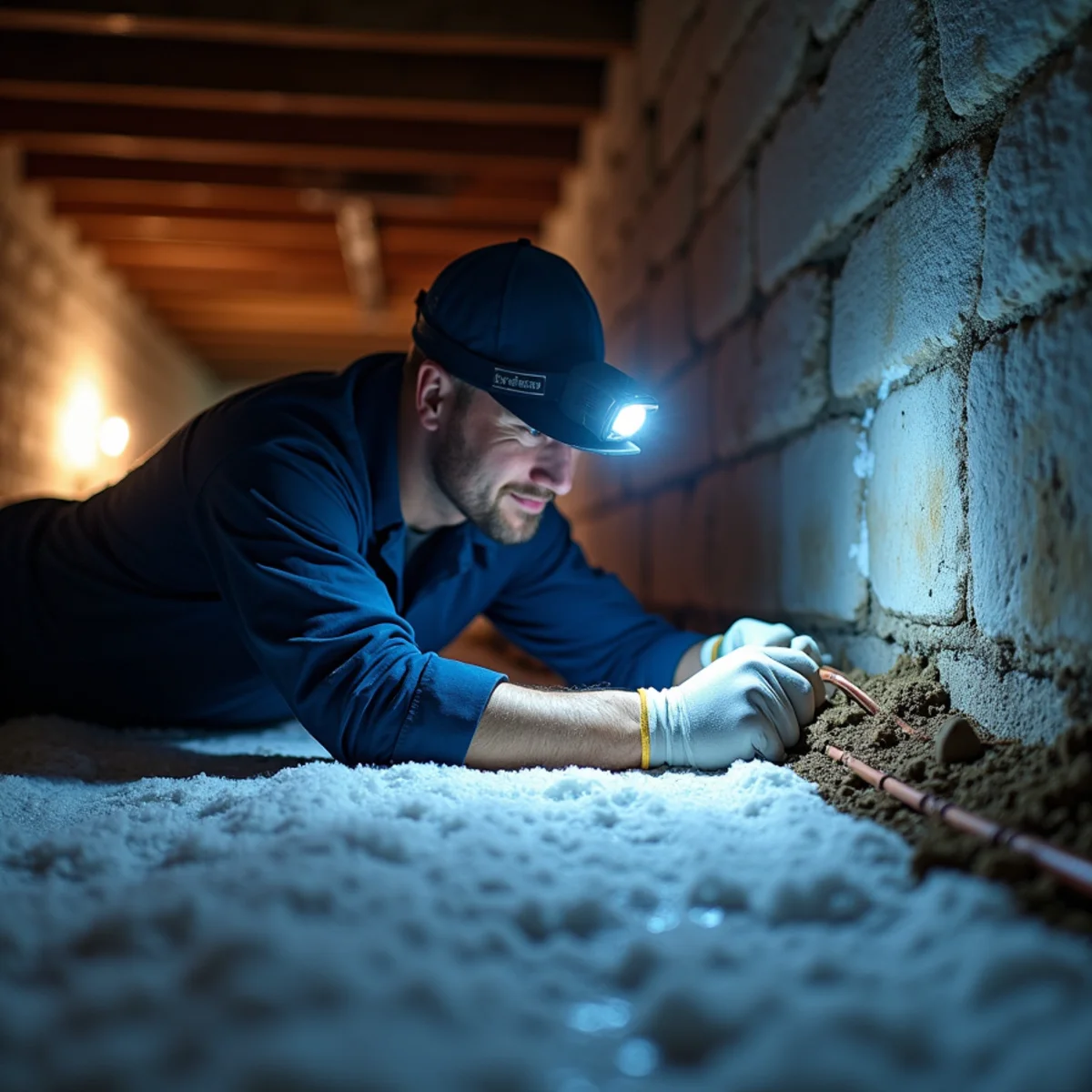 Insulating exposed water lines in a crawlspace to prevent freezing near Carlisle, PA