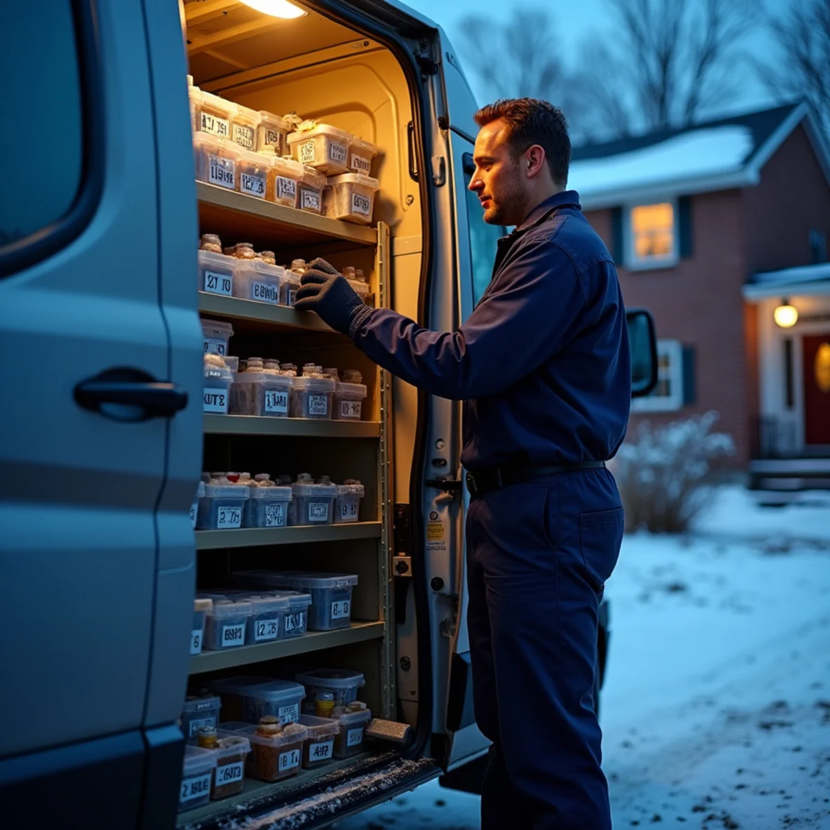 Furnace repair parts stocked on a service van in Carlisle, PA for same-visit no-heat repairs