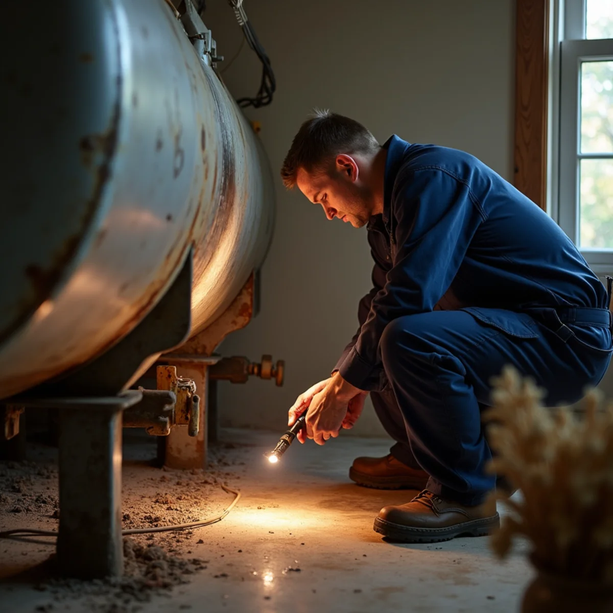 Assessing an old oil tank before an oil to gas conversion near Carlisle, PA