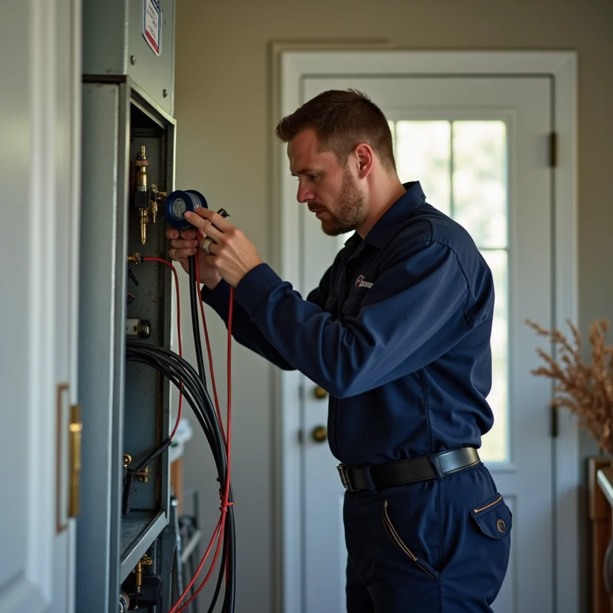 HVAC Carlisle PA technician working on an HVAC system in Hampden Township, PA