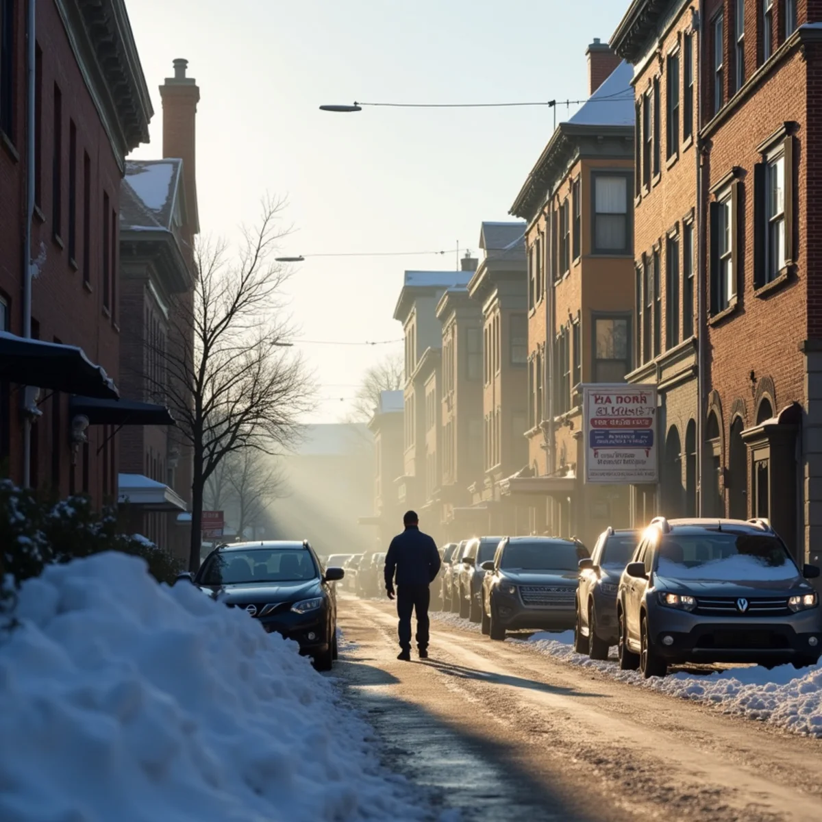The nineteenth century brick core of Mechanicsburg, PA on a cold winter morning