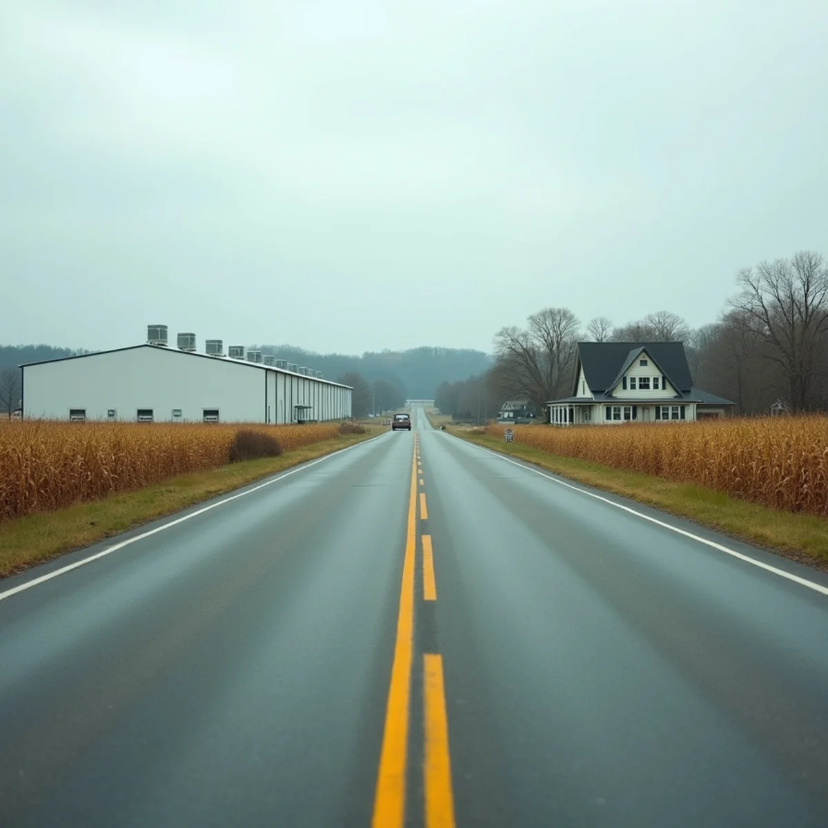 Distribution warehouses across the road from oil-heated farmhouses in Middlesex Township, PA