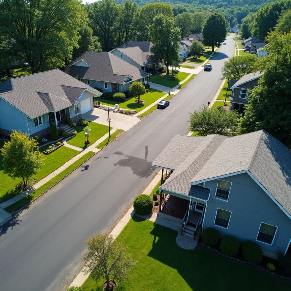 Broad ranch roofs taking full summer sun in Schlusser, just north of Carlisle, PA